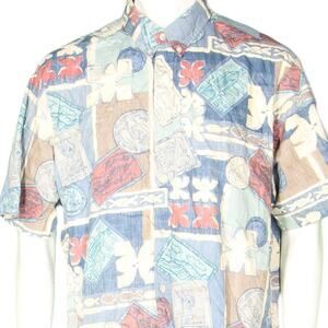 Cooke Street Reverse Print Map Hawaiian Aloha Tropical Tribal Camp Shirt 2XL